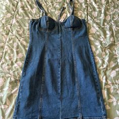 Denim Dress Brand New Size L Fitted Light Wash Denim Dress, Dark Wash Denim Dress For Date Night, Blue Mini Denim Dress For Date Night, Blue Denim Knee-length Mini Dress, Blue Knee-length Denim Mini Dress, Blue Denim Dress For Spring Date Night, Blue Denim Dress For Date Night, Blue Denim Mini Dress For Date Night, Fitted Blue Denim Dress