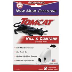 a package of tomcat kill and contain mouse trap with two different types of mice