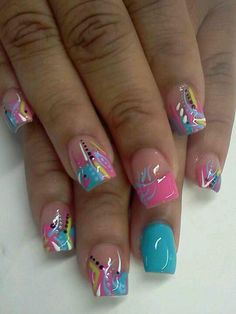 Bright Nail Designs, Cotton Candy Nails, Feet Nail Design, Long Nail Designs, Pretty Nail Designs, Dope Nail Designs, Summer Acrylic Nails