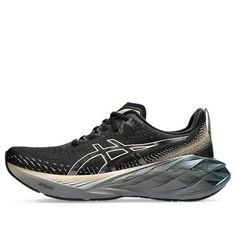 ASICS Novablast 4 Platinum 'Black Champagne' 1011B924-001 Asics Black Sneakers With Boost Midsole, Asics Black Sneakers With Air Cushioning, Stylish Sneakers, Perfect Pair, Running Shoes, Champagne, Platinum, Sleek, Mesh