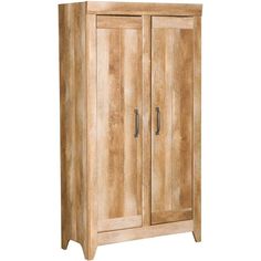 a tall wooden cabinet with two doors