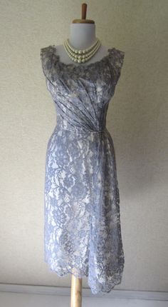 SALE+++Vintage+1940s+Gray+Lace+Dress+/+Hourglass+by+FabVintage,+$57.60 Occasion Dresses Evening, Gray Lace Dress, Cocktail Dresses Online, Evening Party Dresses, Evening Dresses Online, Mother Of Groom Dresses, Cheap Evening Dresses, Mob Dresses, Dresses Cocktail