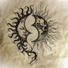 Sun And Moon Tattoo Art Kit Cameo Chest Tattoo, Moon And Sun Face Tattoo, Sun Moon Tattoos For Women, Light And Dark Tattoo Couple, Impulse Tattoo Ideas, Moon Tattoo Shoulder, Drawing Ideas Moon, Low Back Tattoos, American Traditional Art