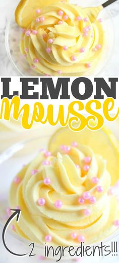 lemon mousse cupcakes with white frosting and pink sprinkles