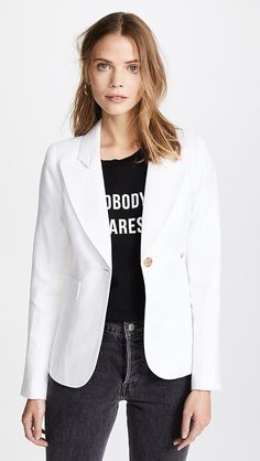 SMYTHE Duchess Blazer | Shopbop Smythe Blazer, Designer Outerwear, Tailoring Details, Faded Jeans, White Blazer, Tailored Jacket, Black Blazers, Wool Blazer, Blazers For Women