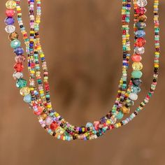 Handcrafted Crystal and Glass Beaded Strand Necklace - Multicolor Soul | NOVICA Sparkly Necklace, Beading Crafts, Trending Necklaces, Beaded Rope, Buy Crystals, Beaded Wrap Bracelets, Heart Dangle Earrings, Craft Corner, Turquoise Glass