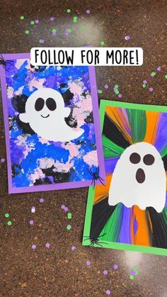 two halloween cards with the words follow for more on them and sprinkles