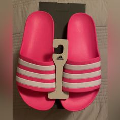 Color Hot Pink Spring Pink Open Toe Sneakers, Adidas Pink Sandals With Round Toe, Pink Adidas Sneakers For Summer, Adidas Pink Sneakers For Summer, Adidas Adilette, Adidas Pink, Shoes Adidas, Pink Adidas, Adidas Shoes