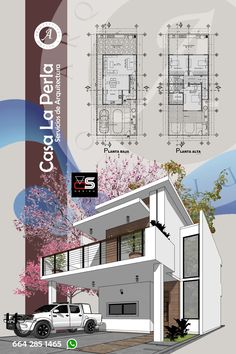 the front and back side of a house with blueprints