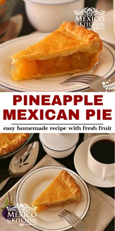 pineapple mexican pie with fresh fruit on the side and coffee in the background for text