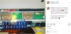 two screenshots of an empty classroom and one showing the teacher's desk