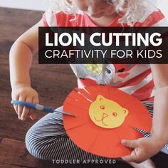 Lion Puppet Cutting Craftivity for Preschoolers - Toddler Approved Lion Puppet, Zoo Lessons, Scissor Skills Preschool, Safari Activities, Lion Craft, Lion And The Mouse