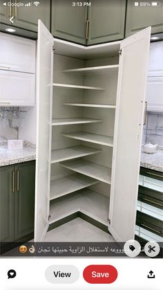 an open pantry in the middle of a kitchen