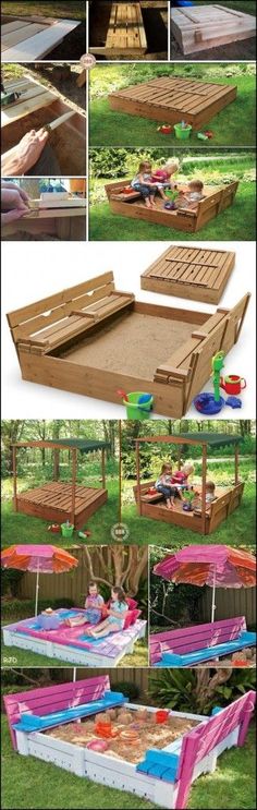 an outdoor bed made out of wooden pallets