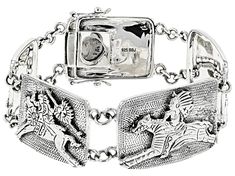 Southwest Style By JTV™ Rhodium over sterling silver Native American design horse bracelet. Measures approximately 0.94"W. Hidden box clasp with double safety. Oxidized finish. Formal Sterling Silver Jewelry With Horse Design, Formal Silver Jewelry With Horse Design, Silver Bracelet With Horse Design For Gift, Silver Horse Design Bracelet Gift, Silver Horse Design Bracelet Jewelry, Silver Horse Design Jewelry Bracelet, Native American Horses, Horse Bracelet, Horses Theme