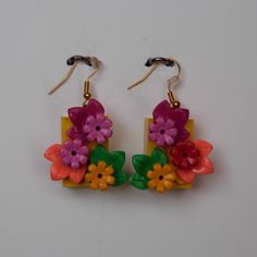 flowers, spring, joy, cheerfulness, homemade, frenchmade, lego® creationpure unique Lego Jewelry Diy, Lego Earrings, Lego Jewelry, Weird Earrings, Lego Gifts, Key Tags, Earring Ideas, Lego Projects, Flowers Spring