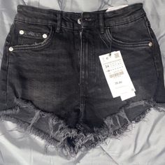 Hi Rise Black Raw Hem Denim Shorts. Brand New, Never Worn. Black Zara Jeans With Pockets, Zara Black Jeans With Pockets, Zara Black Mid-rise Jeans, Chic Black Cutoff Jeans, Chic Black Denim Jean Shorts, Black Zara Jeans For Spring, Zara Black Jeans For Spring, Black Denim Bottoms By Zara, Zara Black Denim Bottoms