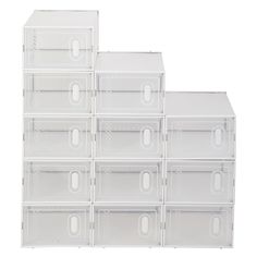 six clear plastic drawers stacked on top of each other