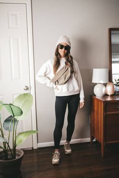 12 Winter Outfit Ideas with Leggings » Lady Decluttered Cold Casual Outfit Winter Fashion, Early Fall Outfits Casual, Mom Leggings Outfits, Casual Leggings Outfit Winter, Leggings And Sweatshirt Outfit, Cold Weather Outfits Comfy, Sahm Wardrobe, Leggings Outfit Spring, Sweater Leggings Outfit