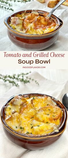 Tomato and Grilled Cheese Soup Bowl Soups That Go With Grilled Cheese, Grilled Cheese And Soup Ideas, Veggie Grilled Cheese, Main Dish For Potluck, Soup Swap, Soup And Grilled Cheese, Grilled Cheese And Tomato Soup