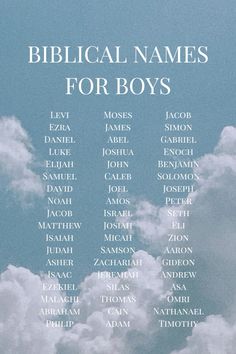 the names of biblical names for boys on a cloudy background with blue sky and white clouds