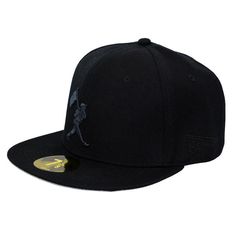 the new era fitted hat is available in black and gold, with an embroidered horse on the front