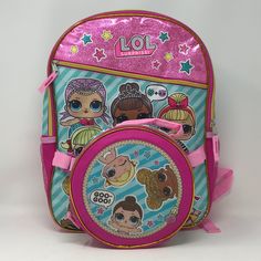 Back Pack Dimensions: 16" In Height 12.5" In Width 5" In Depth Lunch Box Dimensions: 3.5" In Height 8" In Diameter Lunch Box Is Removable From Backpack With Velcro Tabs Backpack Fjallraven, Minnie Mouse Backpack, Lunch Set, Herschel Backpack, Round Purse, Floral Backpack