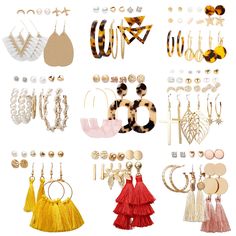 PRICES MAY VARY. 61 Pairs in 1 Pack: This value pack comes with 61 pairs of different earrings, adding a beautiful comprehensive set to your earring collection. Fashion Design: The fashion earring set combines most of stylish tassel earrings, acrylic earrings, alloy earrings, pearl earrings and stud earrings(some stud earrings may vary from batch to batch), with different shapes and styles, which will make you stand out every day. Assorted Styles and Colors: Rich in patterns and colors, you will Valentines Birthday Party, Multiple Earrings, Birthday Fashion, Earrings Acrylic, Tassels Fashion, Valentine Birthday, Birthday Party Gift, Valentines Jewelry, Drop Dangle Earrings