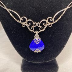 Carolyn Pollock 925 Scroll Work Necklace From The Sincerely Fabulous Collection Comes With A Lapis And Sterling Silver Enhancer/ Pendant Work Necklaces, Scroll Work, Blue And Silver, A 4, Womens Jewelry Necklace, Size 16, Jewelry Necklaces, 925 Sterling Silver, Women Jewelry