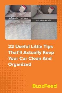 an orange book cover with the title 22 useful little tips that'll actually keep your car clean and organized