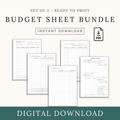 the printable budget sheet bundle includes 5 sheets