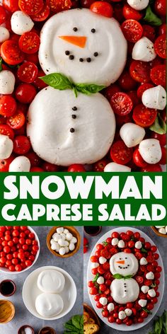 the snowman caprese salad is ready to be eaten