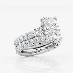 8 1/4 ctw Radiant Lab Grown Diamond Bridal Set 14K White Gold FG, VS2+ Engagement Rings Bridal Sets, Halo Earrings, Diamond Bridal Sets, Halo Pendant, Radiant Diamond, Princess Diamond, Sustainable Jewelry, Bridal Set, Bridal Sets