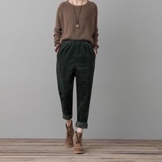 Green Corduroy Pants Women High Waisted Pants Loose Fit - Etsy Casual Green Corduroy Pants, Green Corduroy Bottoms With Pockets, Winter Corduroy Tapered Leg Pants, Green Tapered Leg Winter Pants, Green Corduroy Bottoms For Fall, Winter Green Tapered Leg Bottoms, Relaxed Fit Ankle-length Corduroy Pants, Green Corduroy Bottoms For Work, Relaxed Fit Corduroy Ankle-length Pants