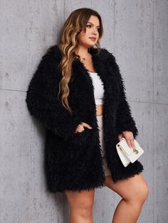 Casual Holiday Outfits, Fuzzy Coat, Perfect Coat, Plus Size Coats, Teddy Coat, Long Sleeves Coats, Women's Shapewear, Black Style, Shoulder Length