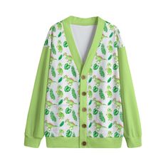 Free shipping worldwide Classic cardigan with a knitted exterior texture and an inner layer of fleece to make it warm and cozy. Suitable for autumn and winter. Dinosaur print with green sleeves and trim. ● Fabric: Hacci Fleece (100% polyester) ● Regular fit ● V-neck cardigan with button closure ● Fabric weight: 290g/m² ● Care Instruction: machine wash cold with similar colors, do not bleach, tumble dry low, do not iron, do not dry clean. ● Notice: a variety of factors may cause slight difference Cute Dino Sweater, Green Dino Sweater, Clothes Kidcore, Dinosaur Cardigan, Sweater Dinosaur, Winter Dinosaur, Kidcore Clothes, Exterior Texture, Dinosaur Sweater