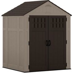 an outdoor storage shed with the door open