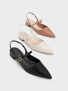 Black Slingback Mary Jane Flats - CHARLES & KEITH US Classy Footwear Women, Office Wear Footwear Women, Formal Shoes For Women Office, Flat Formal Shoes Women, Formal Sandals For Women, Formal Footwear For Women Office, Classy Sandals Flats, Pretty Shoes Aesthetic, Formal Heels For Women