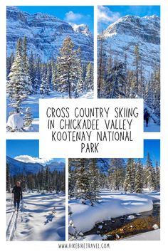 cross country skiing in chickade valley, kootetany national park with text overlay