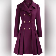 Grace Karin Women's Trench Coat Notch Lapel Double Breasted Thick A Line Pea Coats Jacket With Pockets. Nwt. Single Breasted Purple Outerwear For Fall, Purple Single-breasted Outerwear For Fall, Fall Purple Single Breasted Outerwear, Classic Purple Outerwear For Fall, Purple Winter Outerwear For Office, Winter Office Purple Outerwear, Purple Long Sleeve Outerwear For Office, Elegant Long Sleeve Purple Outerwear, Purple Outerwear With Button Closure For Work