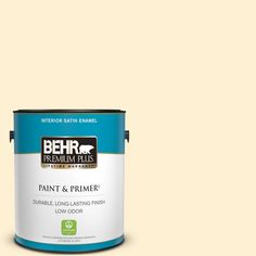 a blue paint can with the words behr premium plus ultra on it's side