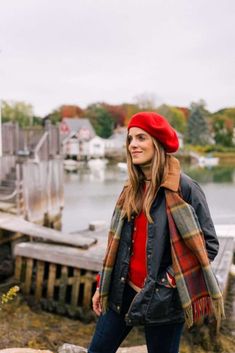 16 Winter Outfit Ideas with Red » Lady Decluttered Maine Fashion, Beret Outfit, Fall Getaways, Julia Berolzheimer, Gal Meets Glam, Red Hat, Thanksgiving Outfit, Berets, Outfit Details