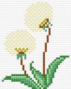 a cross stitch pattern with two flowers in the middle and one flower on the other side