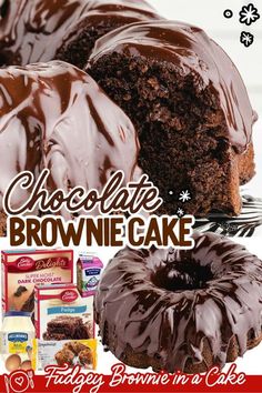 chocolate brownie cake with frosting on top and package of candy in the background