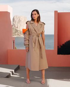 Coat Raspail Mes Demoiselles color Bronze Spring Gabardine Long Raincoat, Against The Current, Beige Trench Coat, Model Fits, Bronze Color, Fashion Designer, Casual Chic, Trench Coat, Online Store