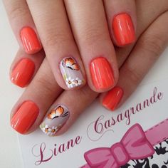 Instagram by lianecds #nails #nailart #naildesigns Uñas Color Coral, Summer Nail Art Ideas, Nails Yellow, Summer Nail Art, Butterfly Nail Art, Latest Nail Art, Spring Nail Art, Butterfly Nail, Nail Art Ideas