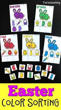 easter color sorting game for toddlers to practice their handwriting and number recognition with pictures