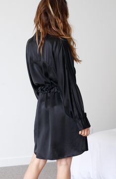 This silk robe is thermoregulating, breathable and perfect for lounging; best part—they can go in the washing machine. 36 1/2" length (size Medium) 100% silk Machine wash, dry flat Imported Satin V-neck Robe For Daywear, Chic Silk Long Sleeve Sleepwear, Chic Long Sleeve Silk Sleepwear, Silk Fitted Robe For Loungewear, Silk V-neck Robe For Loungewear, Fitted Silk Robe For Loungewear, Fitted Silk Sleepwear With Long Sleeves, Fitted Silk Long Sleeve Sleepwear, Satin V-neck Daywear Robe