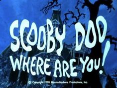 the title for scooby doo where are you?, written in black and white