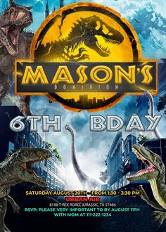 Jurassic World Dominion Birthday Invitation Jurassic World Birthday, Jurassic Birthday, Jurassic Park Birthday Party, Jurassic Park Party, Dinosaur Party Invitations, Dinosaur Birthday Theme, Jurassic Park Birthday, Birthday Party At Park, Dinosaur Birthday Party Invitations